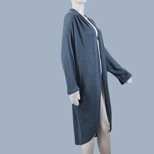 Fashion Womens Blue Waffle Knit Open Front Duster Cardigan Sweater - Large